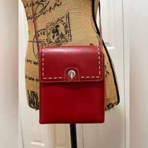 M. London Leather Red Crossbody Bag with White Stitching